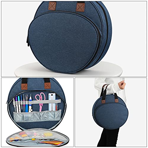 EXCEART Embroidery Project Handbag Embroidery Tool Tote Bag with Large Circular Opening Front Elastic Slots Inner Zipper Pocket 13.77 X 13.77 X 2.36 in for Kits Storage and Travel - color: Blue