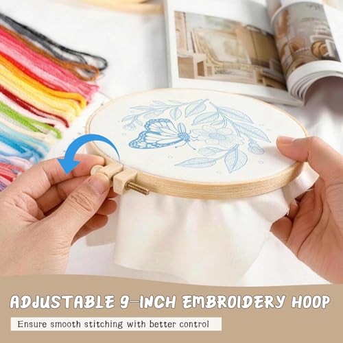 AZY 3-Piece Embroidery Kit for Beginners – Needlepoint Set with Pre-Printed Floral Patterns, Adjustable Hoop, Thread, Needles & Instructions for Cross Stitch Lovers (Embroidered Three-piece Set) - style: Embroidered three-piece set