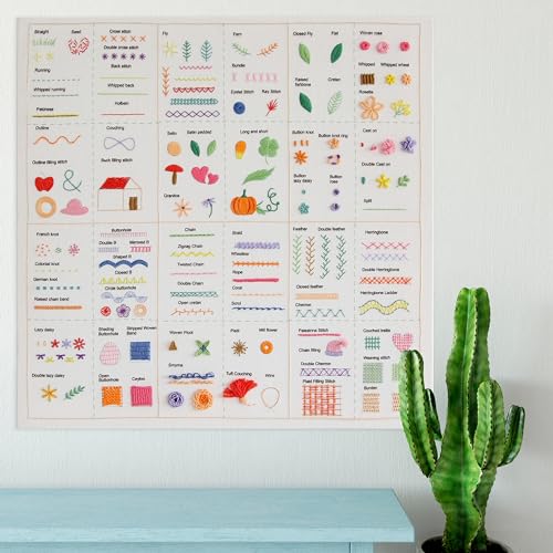 Bonroy Beginners Stitch Practice Kit, 82 Different Stitches, Stitch Sampler Kit for Craft Lover,Printed Embroidery Design Patterns, Full Range Accessories