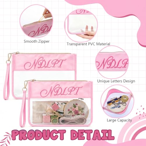 Sabary 2 Pack Needlepoint Project Bags, Sewing Project Bag 12 * 8.8 Inch "ndlpt" Embroidery Storage Organizer with Zipper, Craft Bags for Quilting Crochet Cross Stitch Knitting Embroidery(Pink) - color: Pink