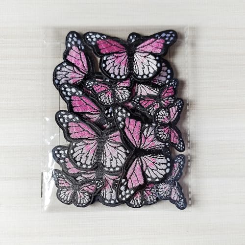 20pcs Butterfly Iron on Patches, 2 Sizes Pink Butterfly Embroidered Patches Applique for Clothes Hats Jeans Jacket - color: Pink butterfly