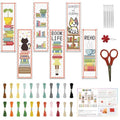 FREEBLOSS 6 Set Cross Stitch Bookmark Kit 8"x2.4" 11CT Cat on Books - style: Books&Cats