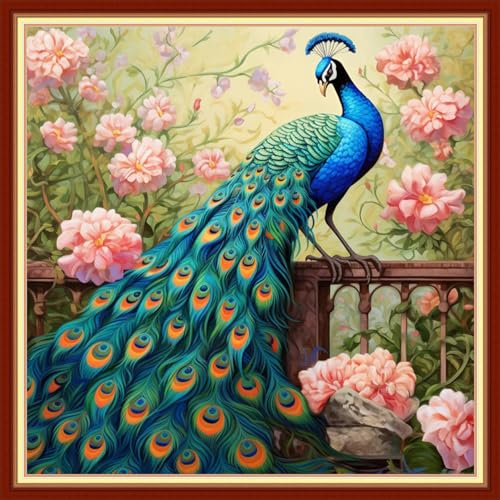Dimensean Stamped Cross Stitch Kits Full Range of Embroidery Patterns Starter Kits for Beginners Adult DIY Cross Stitches Needlepoint Kits 11CT-Auspicious Peacock 18x18 inch - color: Craftpattern49