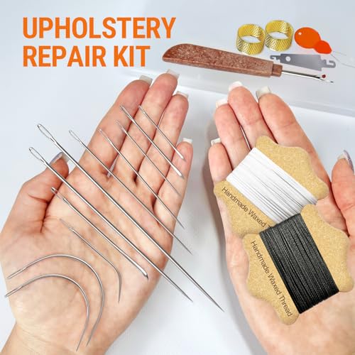 VONEEDL Upholstery Repair Kit: Waxed Sewing Thread (2 Colors: Black and White) & Heavy Duty Needles (11 PCS) for Leather, Canvas & Quilting Thread - color: Black, White