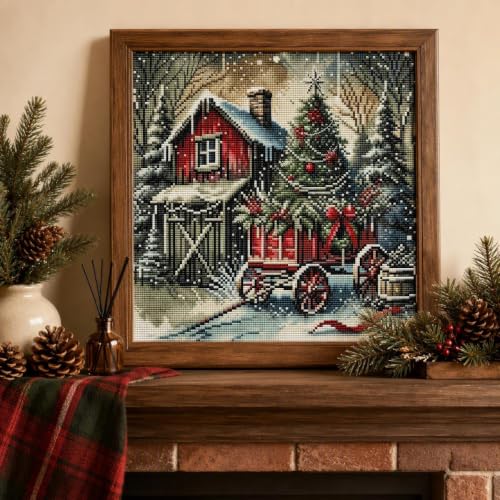 Christmas House Stamped Cross Stitch Kits for Beginners Adults 11CT - color: J187