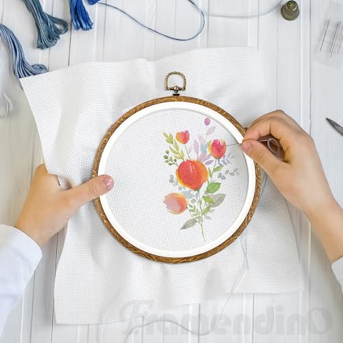 Framendino, 15 Pack Round Embroidery Hoops 8 Inch Imitated Wood Display Frame Circle Cross Stitch Hoop Ring for Hanging Ornaments - color: 8", size: 15 Pack