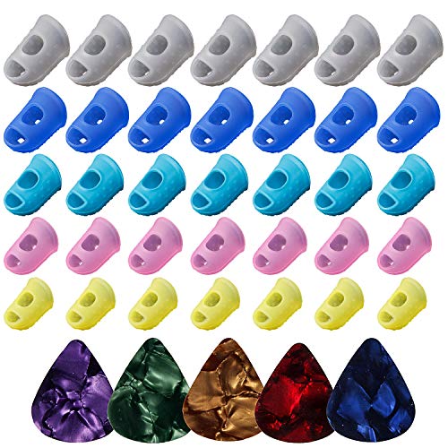 AUGSUN 40pcs Silicone Guitar Finger Guards 5 Sizes Fingertip Protectors - color: Multicolor