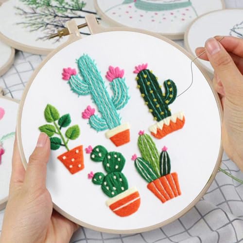 Louise Maelys 3 Pack Cactus Embroidery Kit for Beginners Plant DIY - color: Cactus