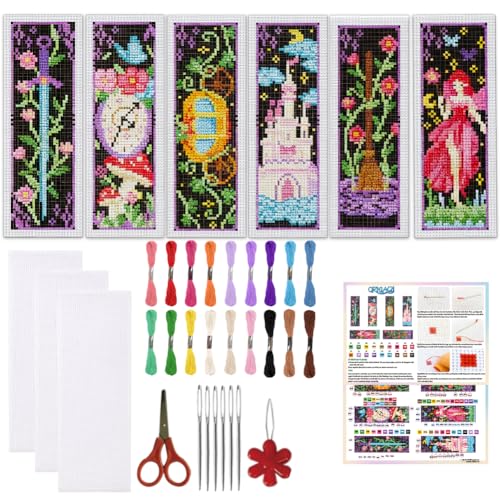 ORIGACH 6 Set Fairy Tale Fantasy Cross Stitch Bookmark Kit for Beginner - style: Fairy Tale Fantasy