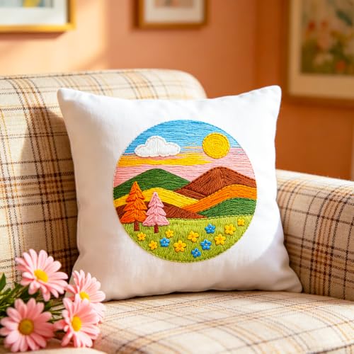 BEUNITONE 4 Set Embroidery Kit for Adults Beginner with Hoops & Instruction - style: C-Beginner Scenery