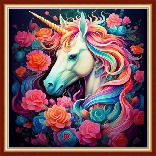 Redxing Stamped Cross Stitch Kits Embroidery kit for Beginners Adults Full Range of Embroidery Patterns Starter Kits DIY Printed Cross Stitch Kits Needlepoint Kits 11CT-Unicorn Flower 18x18 inchs - color: Artskits11