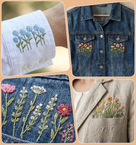 25PCS Embroidery Transfer Patterns, 2 Sheets Embroidery Patterns Water Soluble for Hand Sewing Needlework Beginners (11.7 * 8 Inch)