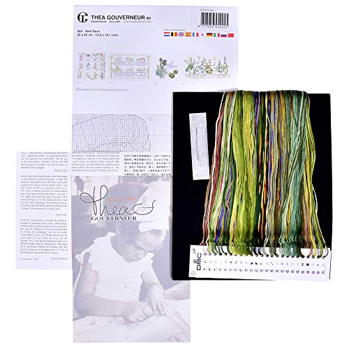 Thea Gouverneur - Counted Cross Stitch Kit - Herb Panel - Aida Black - 18 Count - Embroidery Kit for Adults - DMC Embroidery Threads and Other Cross Stitch Supplies Included - 424.05 - color: 424.05 Aida Black