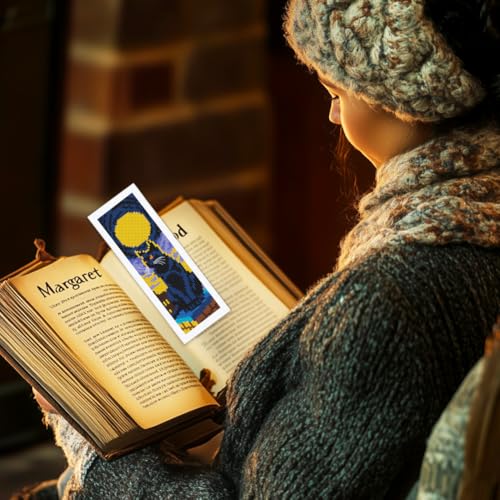 BEUNITONE 6 Pcs Cross Stitch Bookmark Kit for Beginner Black Moon Animals Counted Cross Stitch Kit with Instruction Stamped Embroidery Bookmarks Handmade for DIY Crafts Book Lovers 8.5''x3'' - style: Animal and Night Scene