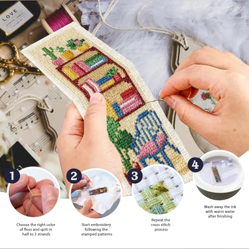INFUNLY 6PCS Sweet Home Cross Stitch Bookmarks Kit 3×8.5inch Cat Window Stamped Embroidery Bookmark Kit Life Scenarios Needlepoint Bookmark Set with Instruction for Book Lover Reader Writer - style: Sweet Home