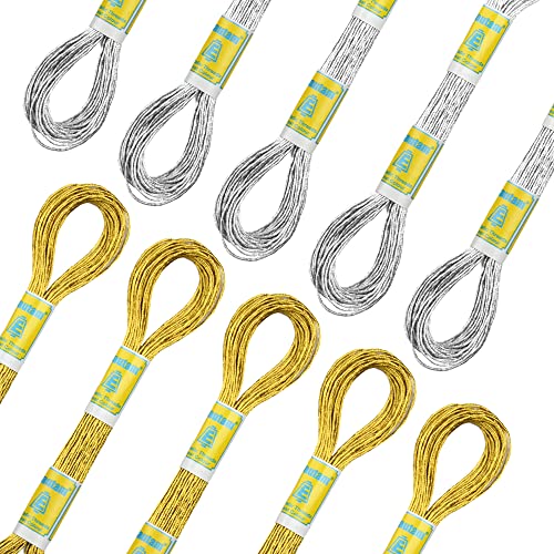 Metallic Embroidery Thread, 12 Gold and 12 Silver Cotton Skeins - color: Gold-Silver Floss