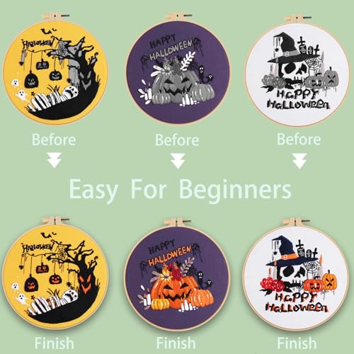 Ohcol 3 Sets Halloween Embroidery Kit,Needlepoint Kits for Adults with Clear Instructions - color: Halloween