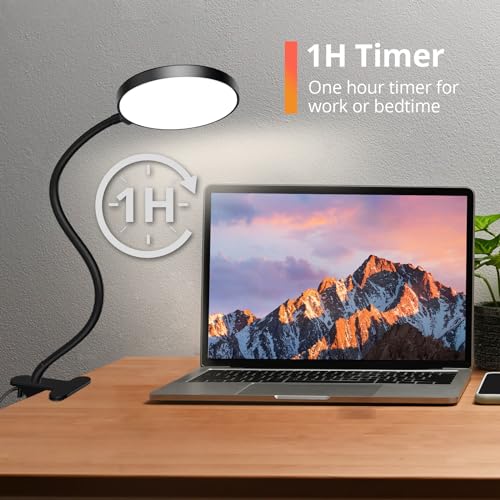iFalarila Reading Light with Remote, LED Desk Lamp Clip on [1H Timer & Nightlight] RA>95 Dimmable Flexible Gooseneck, Reading Lamp with Clamp for Table - 3.5'' (Adapter Included) - style: 3.5'' Black