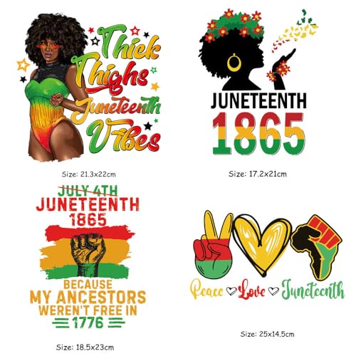 Juneteenth Iron on Heat Transfer HTV Vinyl Sticker Black Women Iron on Patches for Clothes Juneteenth 1865 Black History Design Heat Thermal Press Decals Washable Juneteenth Patches for DIY Craft 4Pcs - color: Juneteenth C