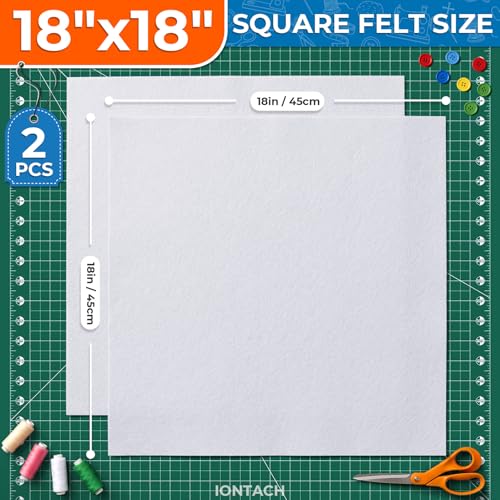 IONTACH 18" X 18" Soft Felt Sheets 1.6mm Thick (2 Packs, White) - color: White