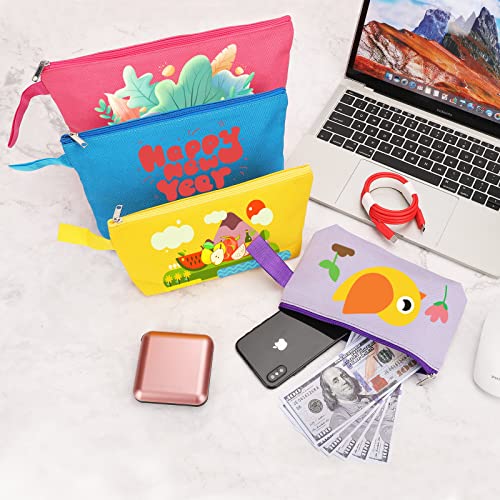 10 Pieces Cotton Canvas Makeup Bag with Bottom and Strap, Multi-Purpose Cosmetic Bag with Zipper Travel Toiletry MN-WB07 Wb07 - color: Multicolor 02, size: L