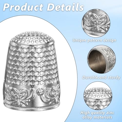 HJZHII 5Pcs Sewing Thimbles for Hand Sewing, Silver Metal Finger Protector, Quilting Craft Accessories for Knitting Needlework DIY Tools