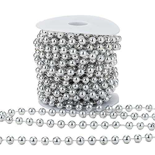 8mm Crafts Faux Pearl Beads Garland Pearl Bead Roll Strand of Pearls to Decorate Floral Centerpieces Wedding Party Favor Christmas Tree(33 Feet Silver) - color: Silver, size: 8 mm