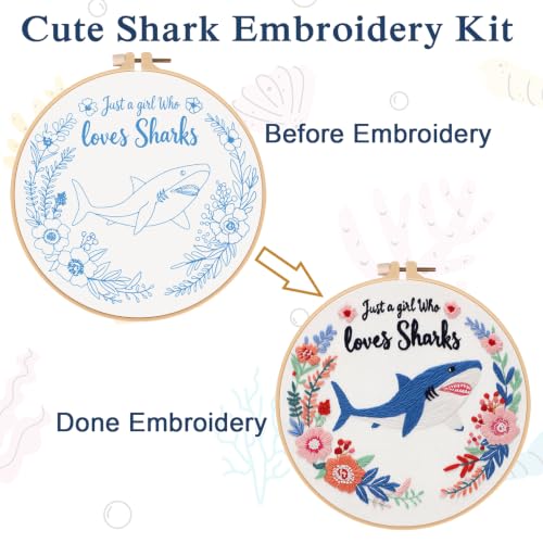 Louise Maelys Cartoon Shark Embroidery Kit for Beginners, DIY Stitching - color: Cartoon Shark