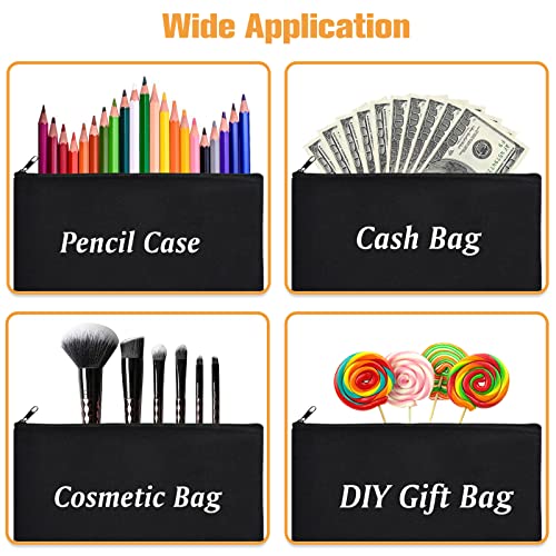 ZeeDix Small Canvas Zipper Pouch for Makeup Pencil Travel Storage 8.3x5 In - color: Black, style: 12 Pcs