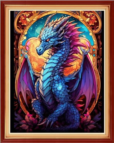 Dooxvey Cross Stitch Kits for Adults Beginners,Full Range of Cross-Stitch Stamped Kits Needlepoint Kits for Beginners Embroidery Kits 11CT Cross Stitch Patterns-Rainbow Dragon 16x20 inch - color: Manual Arts 18