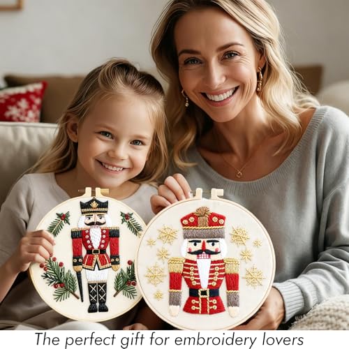 Christmas Embroidery Kit DIY Hand Embroidery Starter Cross Stitch Kits, Christmas Ornaments Embroidery with Stamped Pattern,Cotton,Threads,Needles,Instructions for Adults Beginners (Soldier) - color: Soldier