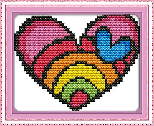 Cross Stitch Kits, Rainbow Heart Awesocrafts Easy Patterns Cross Stitching Embroidery Kit Supplies Christmas Gifts, Stamped or Counted (Heart, Counted) - color: Heart, size: Counted