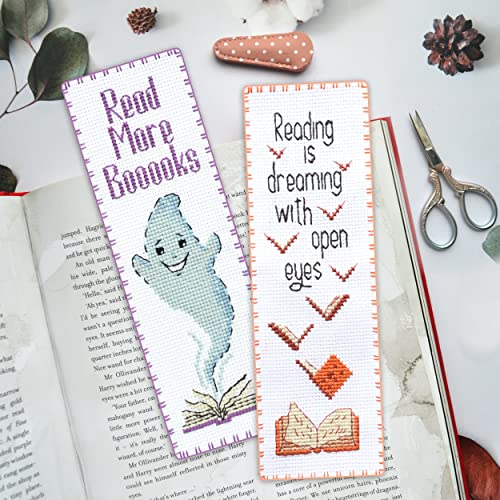 Povitrulya Reading is Dreaming' - Embroidery Set for DIY Bookmark - Counted Cross Stitch Kit for Adults with Paper Pattern, 16 Count Aida Canvas and Pre-Sorted Floss