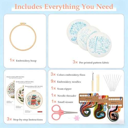 FEIYUENO 3 Sets Embroidery Stitch Kit for Beginners Adults (Tree Book) - color: Book Tree