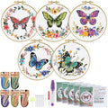 ERKOON 5 Sets Embroidery Kit for Adult Beginners Butterfly Cross Stitch - color: Butterfly and Flower