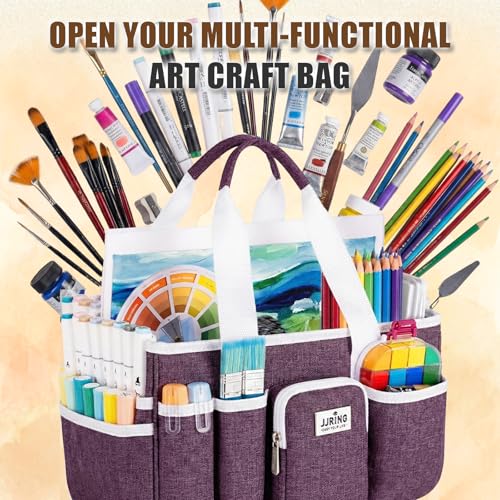 JJRING Large Foldable Craft Organizer Tote with Zipper & Divider, Purple - color: Deep Purple, size: Large