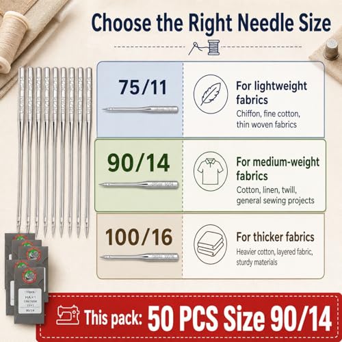 50 Pcs Embroidery Sewing Machine Needles Size 90/14 130/705H HAx1 Sewing Needles for Brother Sewing Machine (5 Pack of 10 Needles) - style: 50pcs- 90/14