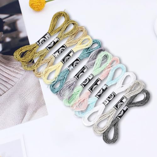 12 Skeins Metallic Hand Embroidery Floss Glitter Friendship Bracelet String Colorful Sparkly Polyester Cross Stitch Thread Bulk Set for Sewing Crafts Jewelry Bracelets Making DIY - color: Mixed Color