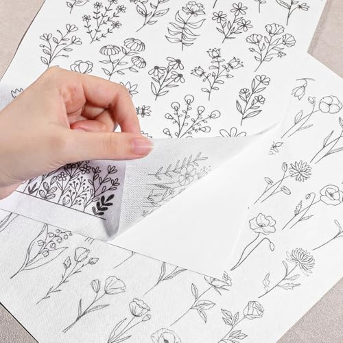 Water Soluble Embroidery Stabilizer, 2 Sheet Stick Stitch Embroiderys Transfer Paper Embroiderys Paper Tear Away Embroidery Stabilizers with Flower Patterns for Flower Frame,Hand Sewing Crafts