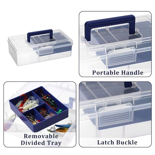 JUXYES Carry Craft Organizers Storage Box with Handle Lid and Diveded Tray - color: Blue, size: 1 Pack