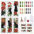FREEBLOSS 6 Set 11CT Cross Stitch Bookmark Kits 8"x2.4" Cat&Flowers - style: Poppy&Cats