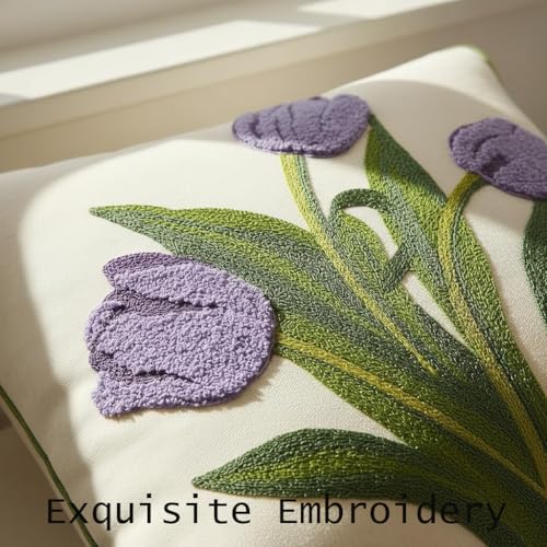 Embroidered Throw Pillow Covers 16x16 Pack of 2 Purple Tulip - color: Purple Tulip, size: 16" x 16" (Pack of 2)