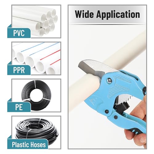 Bates- PVC Pipe Cutter, Cuts up to 1-5/8", Ratchet Pipe Cutter, PEX Cutting Tool for Cutting PEX, PVC, PPR Plastic Hoses and Plumbing Pipes, Sky Blue - color: Sky Blue