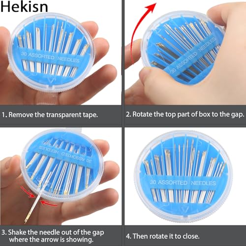 Hekisn 30pcs Premium Hand Sewing Needles, 6 Sizes 30-Count Assorted Sewing Needles, Stitching Needles for Hand Sewing Repair，Sewing Sharp Needles Sewing Repair Embroidery Needles (1, Blue) - style: Blue