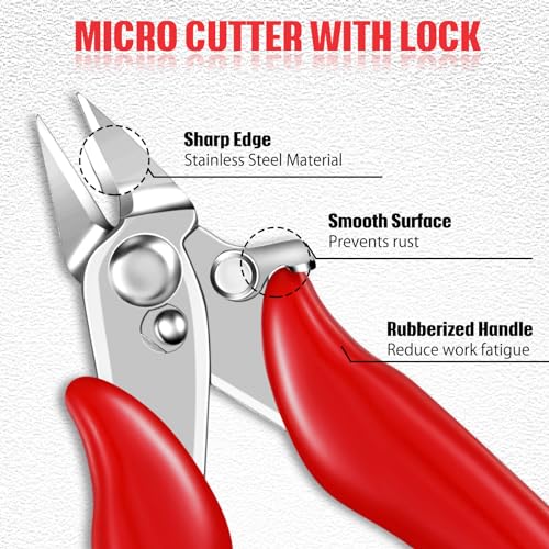 3 Packs 3. 5 Inch Wire Cutters Mini Soft Wire Snips Nippers Micro Cutter with Lock Flush Diagonal Cutting Pliers Small Flush Cut Pliers Jewelers Tools for Electronic(Red) - color: Red