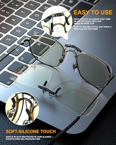 ANYLUV Clip On Blue Light Blocking Glasses Lightweight Rectangle Blue Light Glasses Men for Computer Gaming, Anti Eye Strain - color: A01-clear, size: 60*38mm