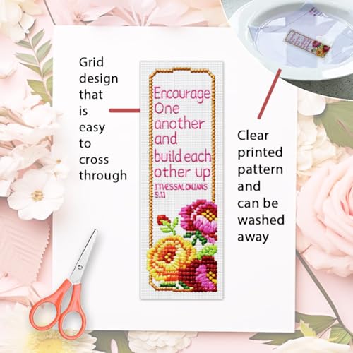 ORIGACH 6 Set Bible Verse Floral Cross Stitch Bookmark Kit for Beginner - style: Floral Scripture & Inspirational Verse
