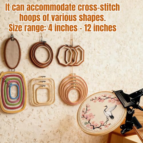 Embroidery Hoop Stand Holder - 360° Rotatable Adjustable Metal Table Clamp for Cross Stitchers,Hands-Free Sewing Needlework Stand,Fits 4–12 Inch Hoops,Portable Embroidery Stand with Protective Pads