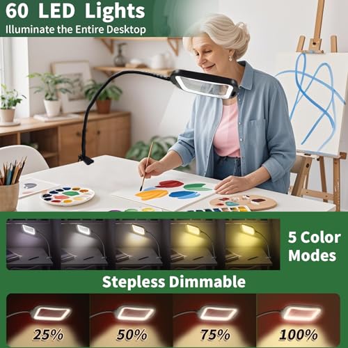 10X 30X Extra Large Magnifying Glass with Light and Stand - color: Matt Black