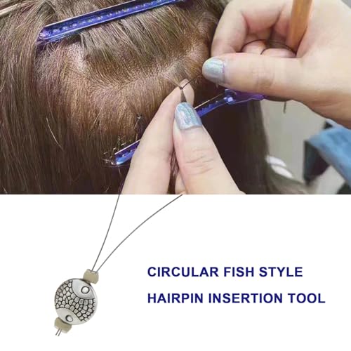 10pcs Rings Loop Threader Hair Extensions Pulling Tool Hair Extension Loop Needle Pulling Hook Tool 21cm Round Shape for Hair and Feather Extensions, Silver - size: Round Shape